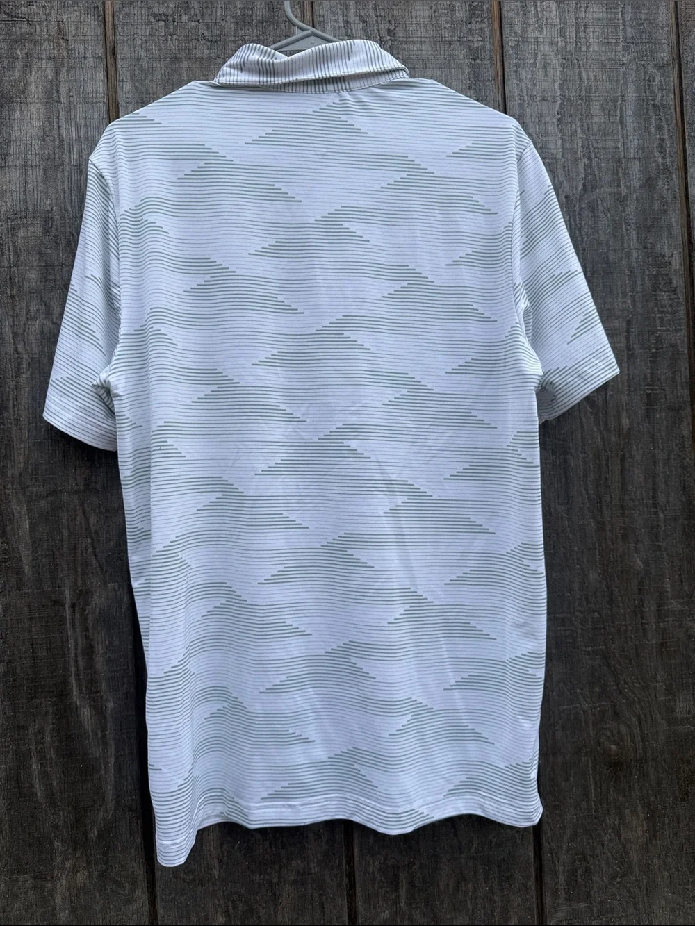 adidas Men’s M White Polo with Subtle Green Stripe Pattern Golf Polo Activewear